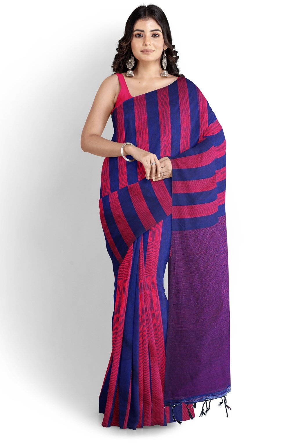 Maroon Blue Pure Cotton Tejal Hand Loom Saree (1198)